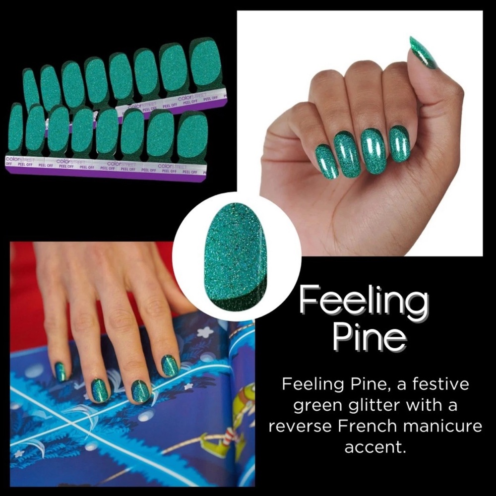 Color Street Feeling Pine Green Glitter Press-On Nails
